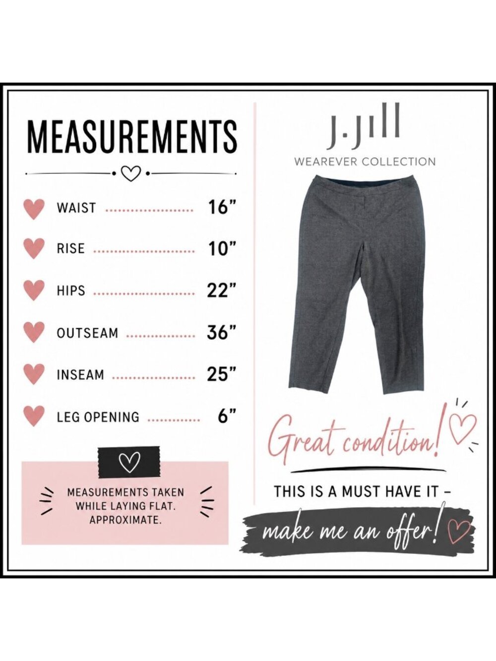 J Jill Wearever Pull On Ponte Knit Straight Leg Pants XL Heather Gray Career - Picture 8 of 8